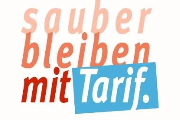 Textilaufkleber – Sauber bleiben mit Tarif (weiß)