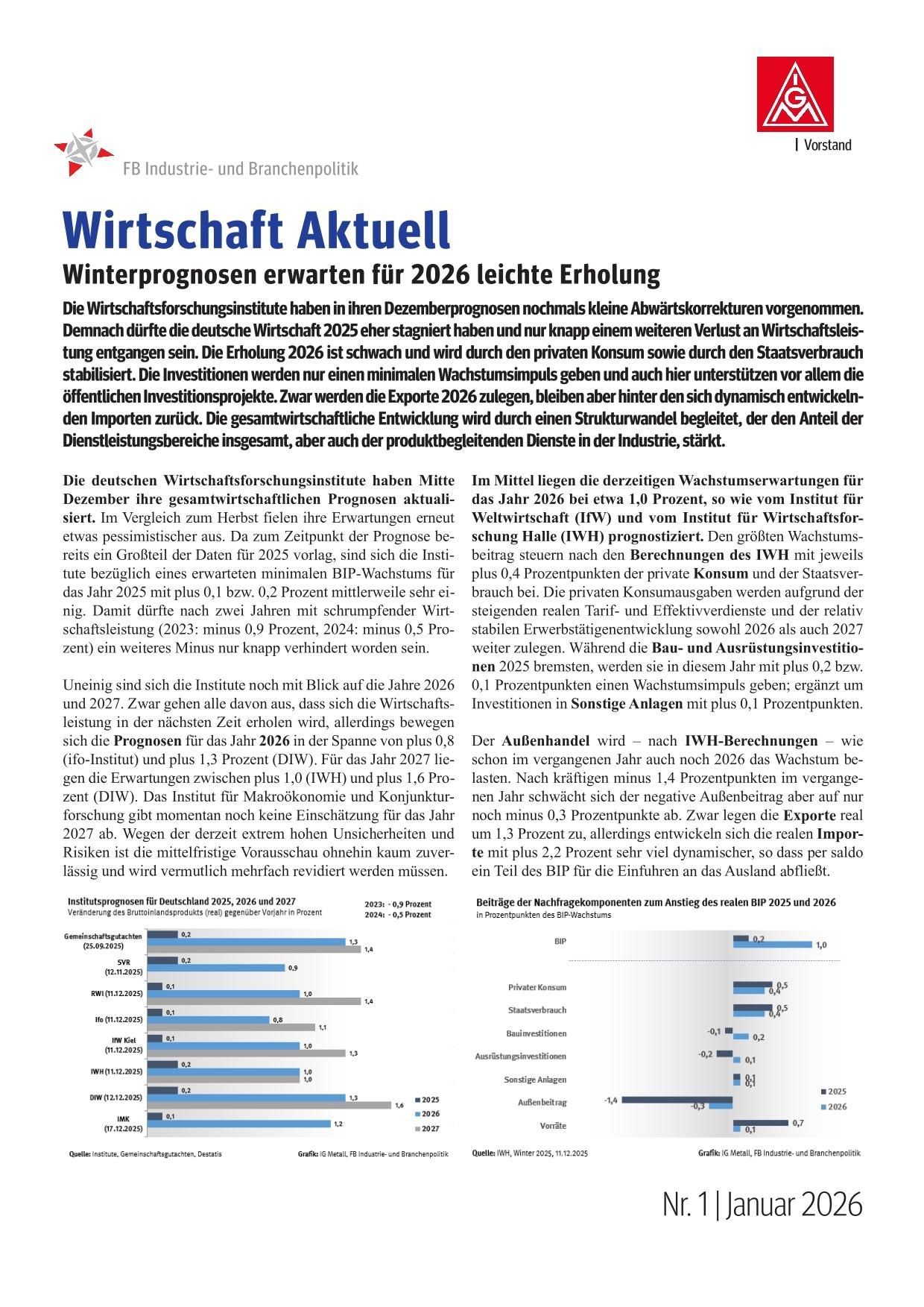 Winterprognosen erwarten für 2026 leichte Erholung, Wirtschaft Aktuell Nr. 1 | 2026