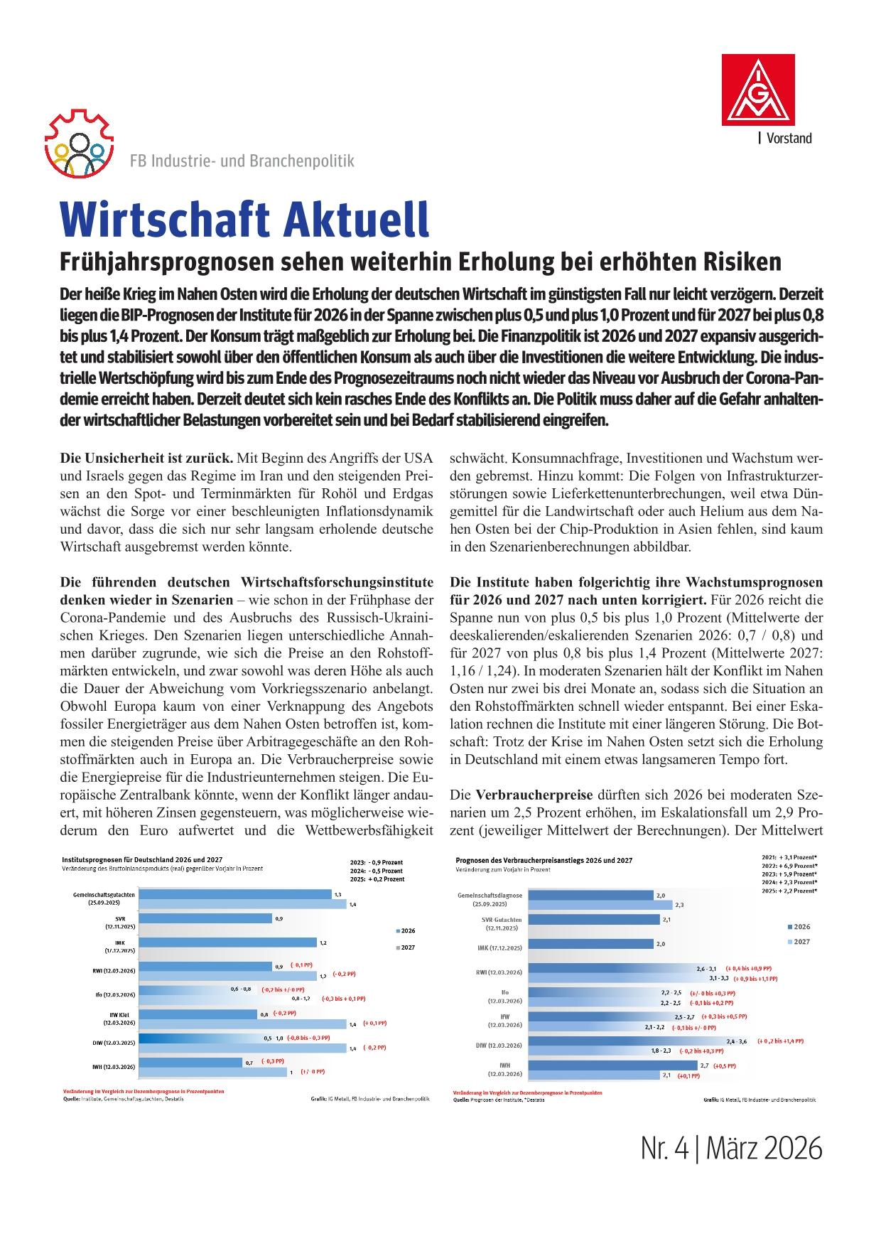 Frühjahrsprognosen sehen weiterhin Erholung bei erhöhten Risiken Wirtschaft Aktuell Nr. 4 | 2026