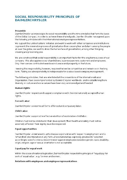 DAIMLERCHRYSLER, SOCIAL REPONSIBILITY PRINCIPLES,