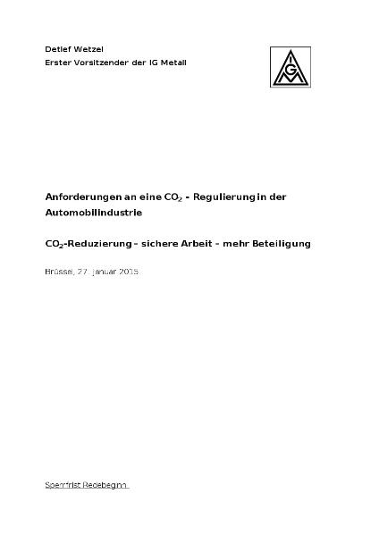 Detlef Wetzel: CO2 Veranstlatung, Brüssel, 27.1.2015