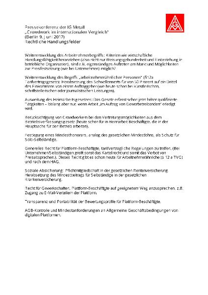Rechtliche Handlungsfelder, Crowdwork im internationalen Vergleich, PK 9.6.2017, Berlin