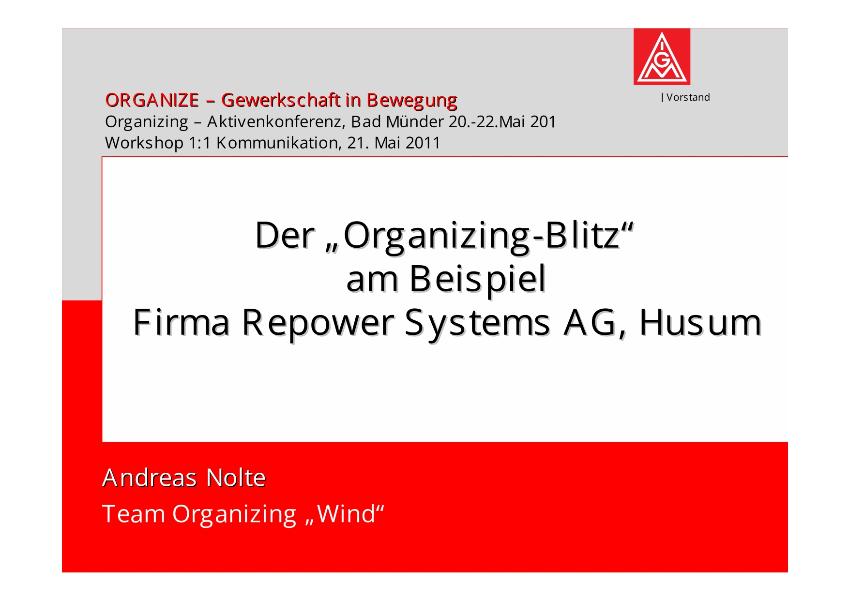 Workshop 2: 1 zu 1 Kommuniktaiton - Beispiel Fa. Repower Systems