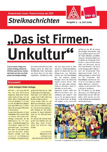 EDS Streiknachrichten Nr. 2: Das ist Firmenunkultur, 09.06.2009