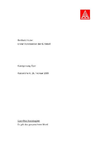 Berthold Huber: Kundgebung Opel, Rüsselsheim, 26. Februar 2009