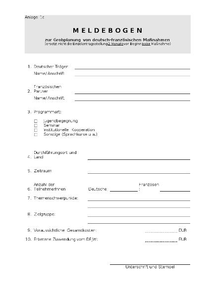 Internationale Jugendarbeit Meldebogen zur Grobplanung deutsch-französischer Massnahmen, 12.10.2005