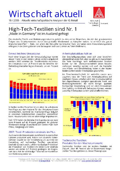 Wirtschaft aktuell 18/2008: High-Tech-Textilien sind Nr. 1