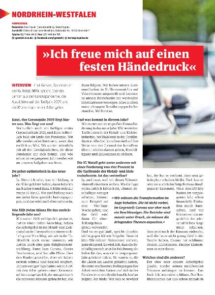 metallzeitung - Regionalseiten Nordrhein-Westfalen Januar 2021
