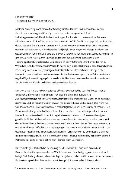 Welsch - Tarifpolitik für mehr Innovationen