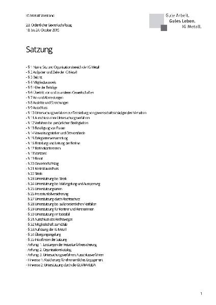 23. Ordentlicher Gewerkschaftstag, 18. bis 24. Oktober 2015, Satzung
