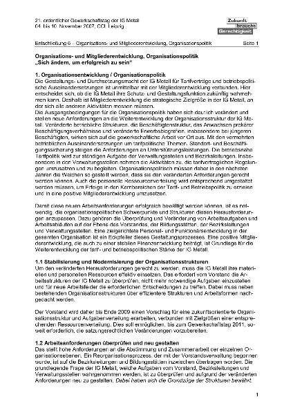 Entschließung E-6, 21. ordentlicher Gewerkschaftstag der IG Metall