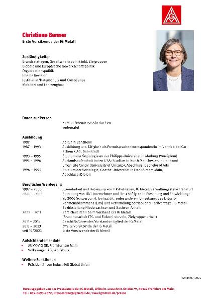 Lebenslauf Christiane Benner