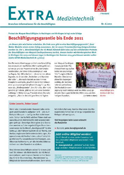 Beschäftigungsgarantie bis Ende 2011. Extra Medizintechnik Nr. 6/2011