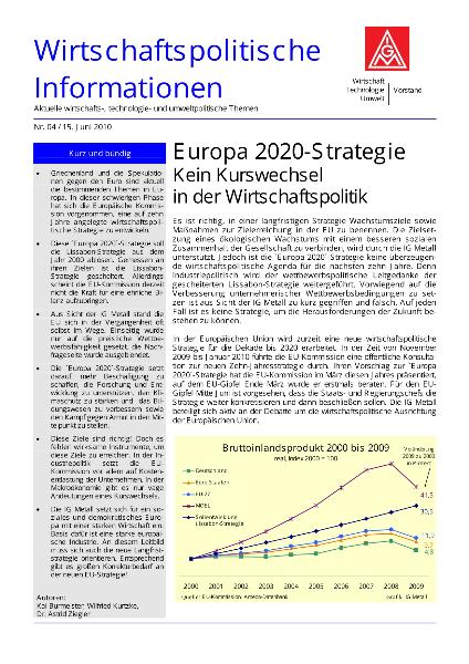 Wirtschaftspolitische Informationen 04 / 2010: Europa 2020-Strategie. Kein Kurswechsel in der Wirtschaftspolitik