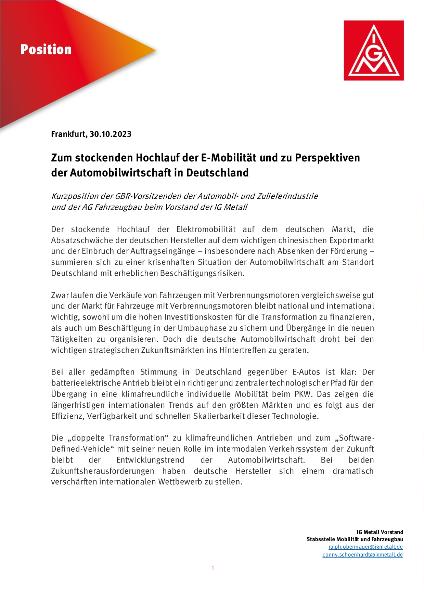 Zum stockenden Hochlauf der E-Mobilität und zu Perspektiven der Automobilwirtschaft in Deutschland