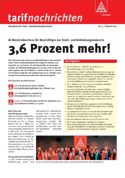 3,6 Prozent mehr! Tarifnachrichten Textil und Bekleidung 3/2011
