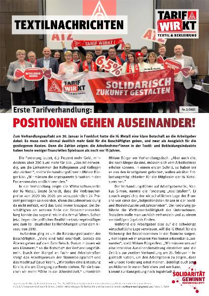 Erste Tarifverhandlung: Positionen gehen auseinander! Textilnachrichten Nr. 2/2025