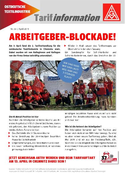 Arbeitgeber-Blockade!, Tarifinformation Ostdeutsche Textilindustrie 04/2019