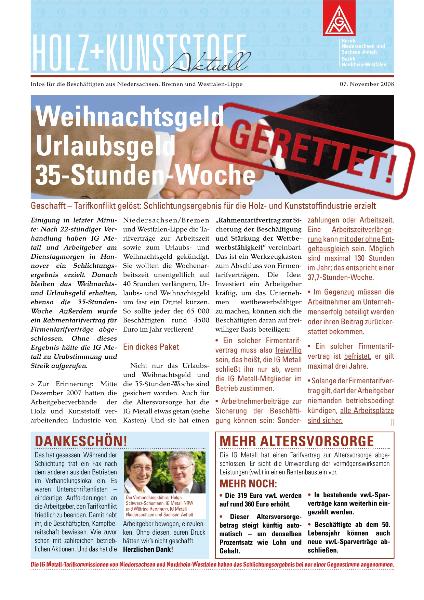 Holz + Kunststoff aktuell: Gerettet - Weihnachtsgeld, Urlaubsgeld 35-Stunden-Woche