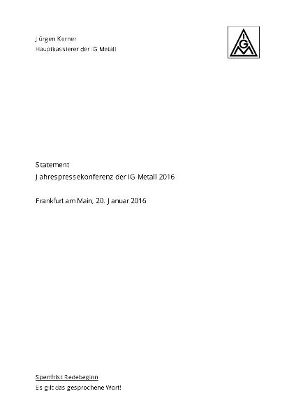 Jürgen Kerner: Statement Jahrespressekonferenz, 20.1.2016
