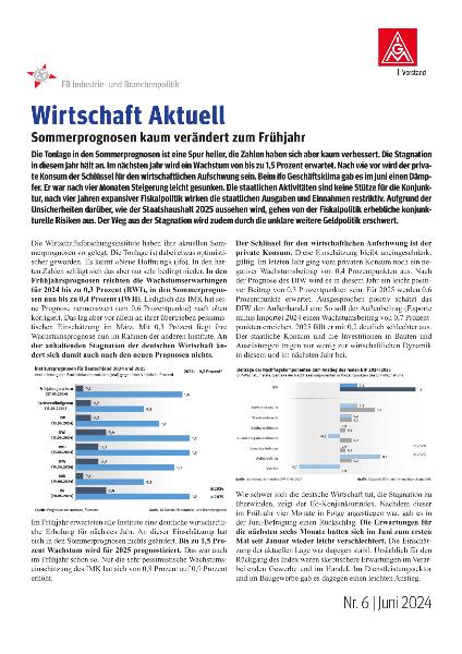 Sommerprognosen kaum verändert zum Frühjahr, Wirtschaft Aktuell Nr. 6 | Juni 2024