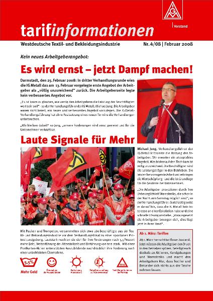 Tarifinformationen Textil Bekleidung 4/2008 - Es wird ernst - Jetzt Dampf machen!
