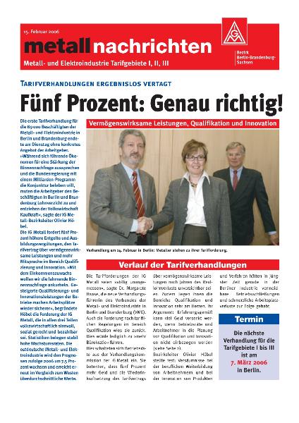 Tarifgebiete I, II und III:: Fünf Prozent: Genau richtig!, 15.02.2006