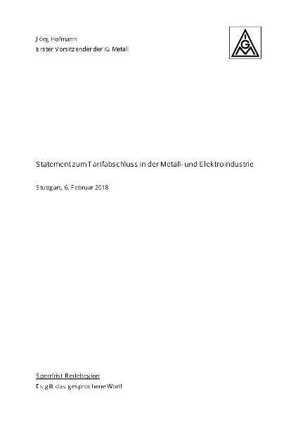 Jörg Hofmann: Statement zum Tarifabschlus, Stuttgart, 6.2.2018