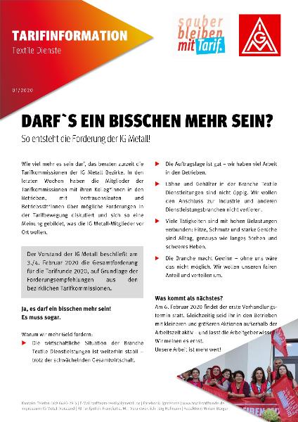 Darfs ein bisschen mehr sein?, Tarifinformation Textile Dienste 01/2020