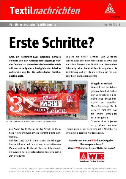 Erste Schritte?, tarifinfo – textilindustrie ost 08/2018