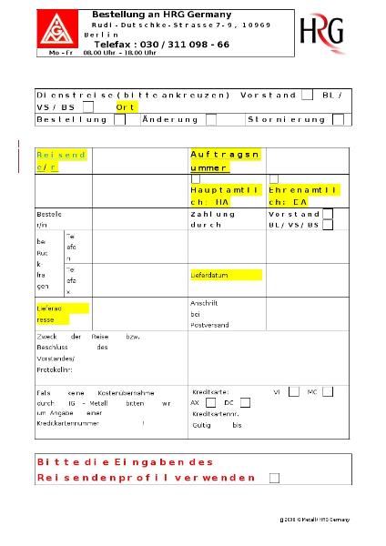 Formulare Reiseportal Buchung Flug Bestellformular BTI BL BRASA, VS, BS, Buero Berlin