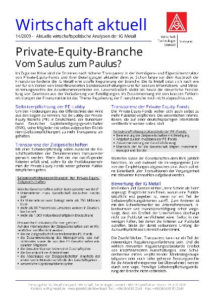 Wirtschaft aktuell 14/2009: Private-Equity-Branche