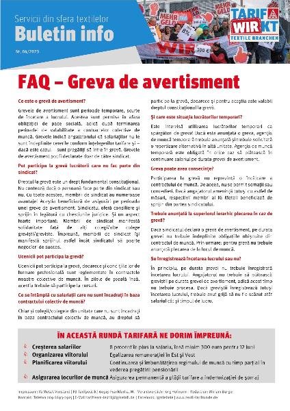 Warnstreik-FAQ, Infoservice Textile Dienste Nr. 4/2023, rumänisch