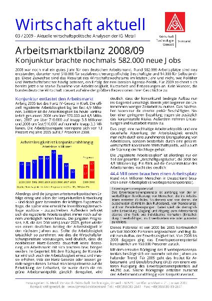 Wirtschaft aktuell 3/2009: Arbeitsmarktbilanz 2008/09 - Konjunktur brachte nochmals 582.000 neue Jobs
