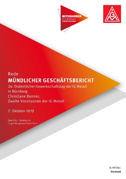 Christiane Benner: Mündlicher Geschäftsbericht, Nürnberg, 07.10.2019