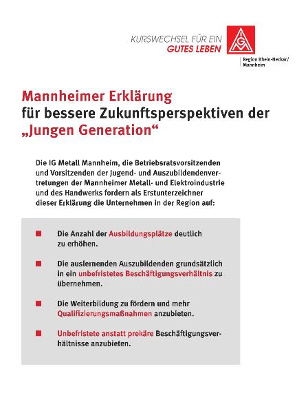 Mannheimer Erklärung für bessere Zukunftsperspektiven der Jungen Generation