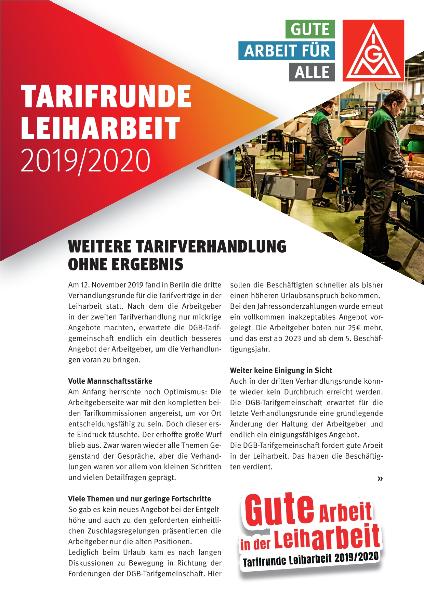 Tarifrunde Leiharbeit 2019/2020: Weitere Tarifverhandlung ohne Ergebnis