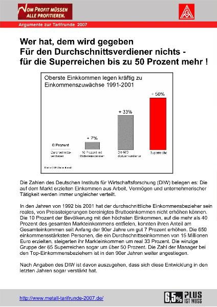 Wer hat, dem wird gegeben - Argument zur Tarifrunde 2007