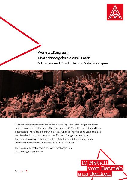 WerkstattKongress: Diskussionsergebnisse aus 6 Foren - 6 Themen und Checkliste zum Sofort-Loslegen