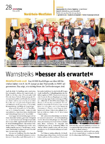 metallzeitung - Regionalseiten Nordrhein-Westfalen Februar 2018