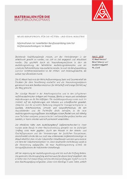 Neuordnung Verfahrenstechnolog:in Metall (2018)