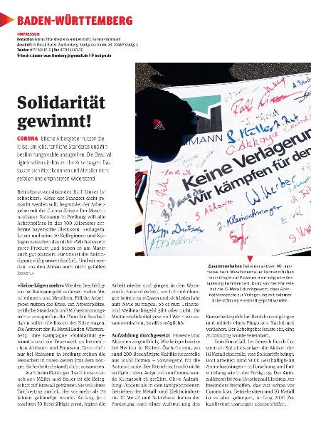 metallzeitung - Regionalseiten Baden-Württemberg Juli/August 2020