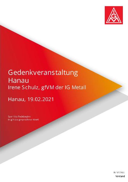 Irene Schulz: Rede zur Gedenkveranstaltung am 19.2. in Hanau