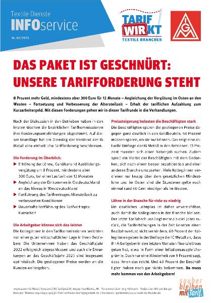 Das Paket ist geschnürt: Unsere Tarifforderung steht, Infoservice Textile Dienste Nr. 2/2023
