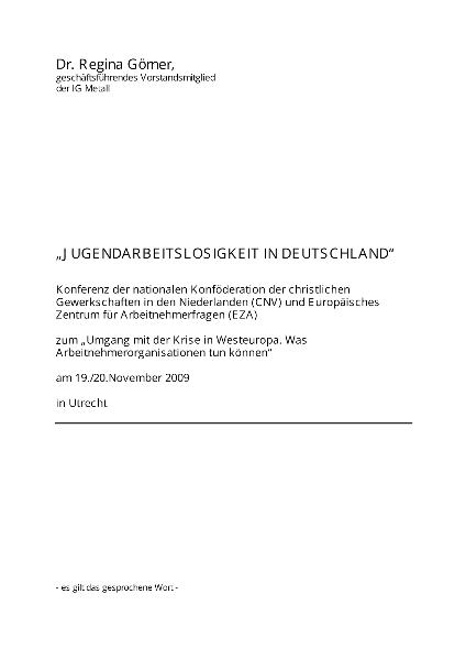 Regina Görner: Jugendarbeitslosigkeit in Deutschland