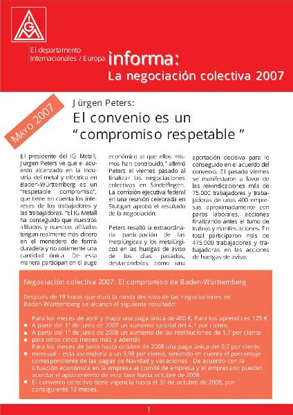 Mayo 2007: El convenio es un compromiso respetable