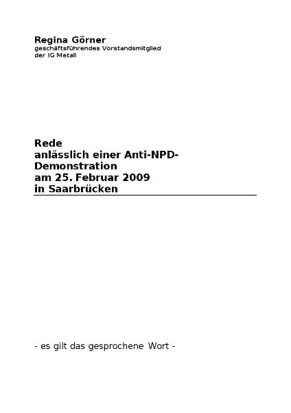Regina Görner: Anti-NPD-Demonstration, Saarbrücken, 25.02.2009