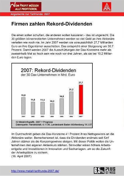 Firmen zahlen Rekord-Dividenden - Argument zur Tarifrunde