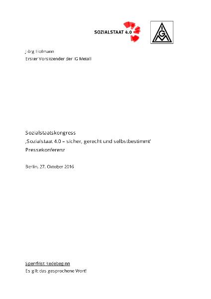 Jörg Hofmann: Statement auf der Pressekonferenz zum Sozialstaatskongress 