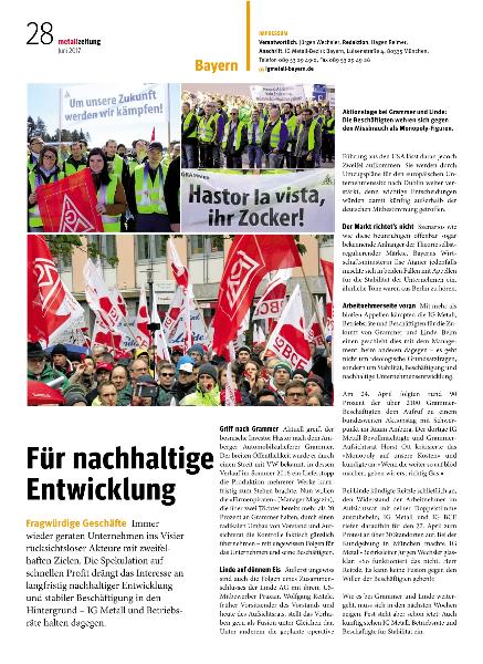 metallzeitung - Regionalseiten Bayern Juni 2017